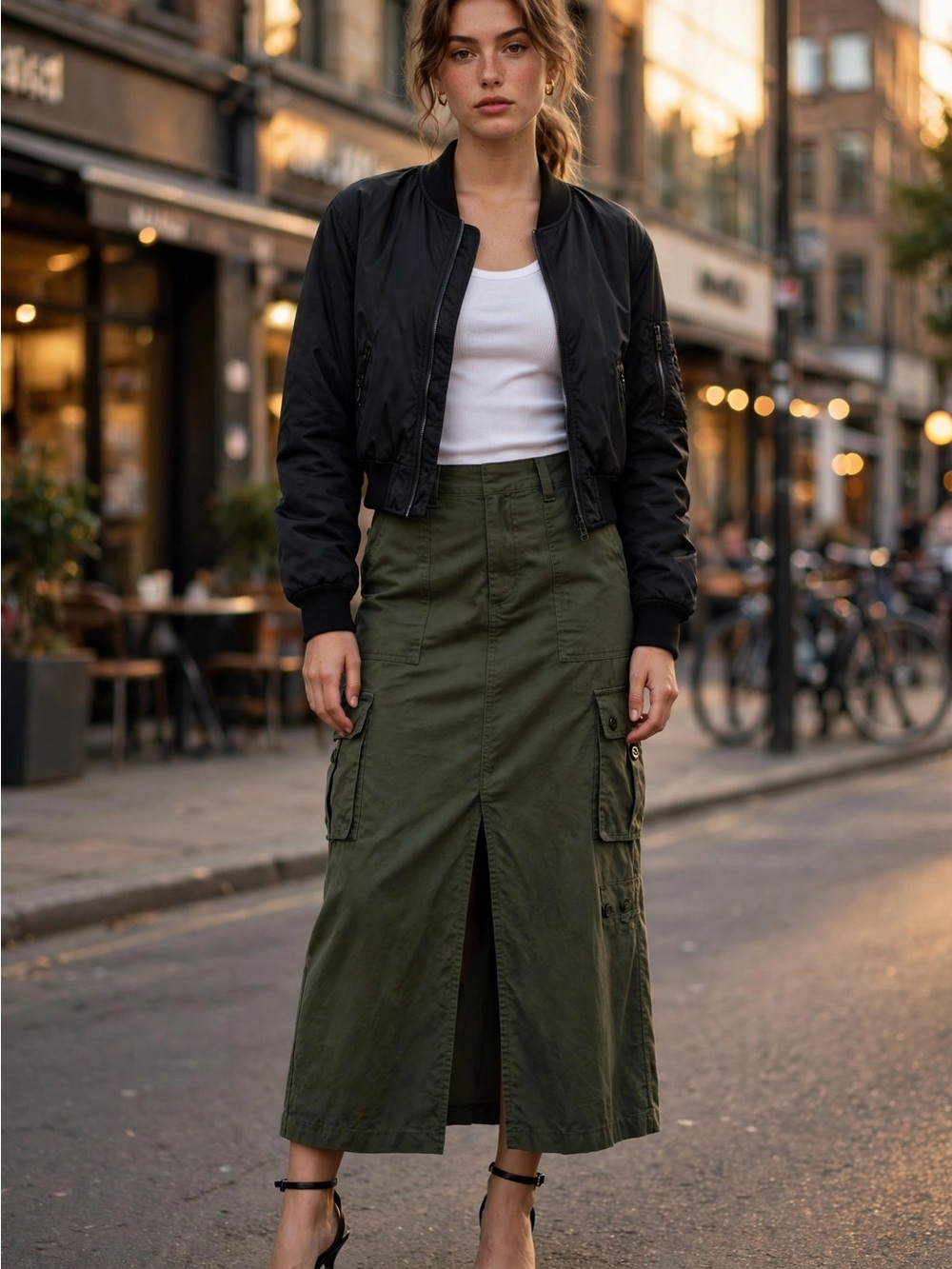 House of Harlow 1960 Olive Green Cargo Midi Skirt